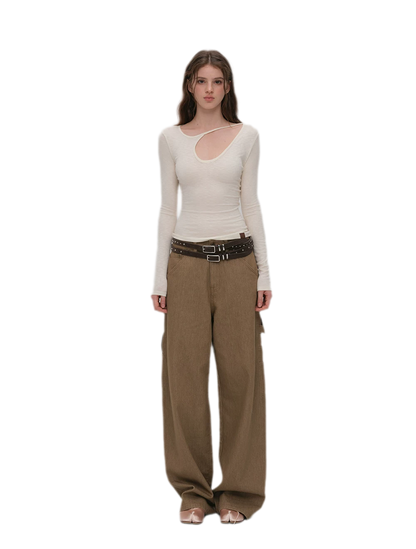 Enzyme-Washed Wide-Leg Utility Jeans