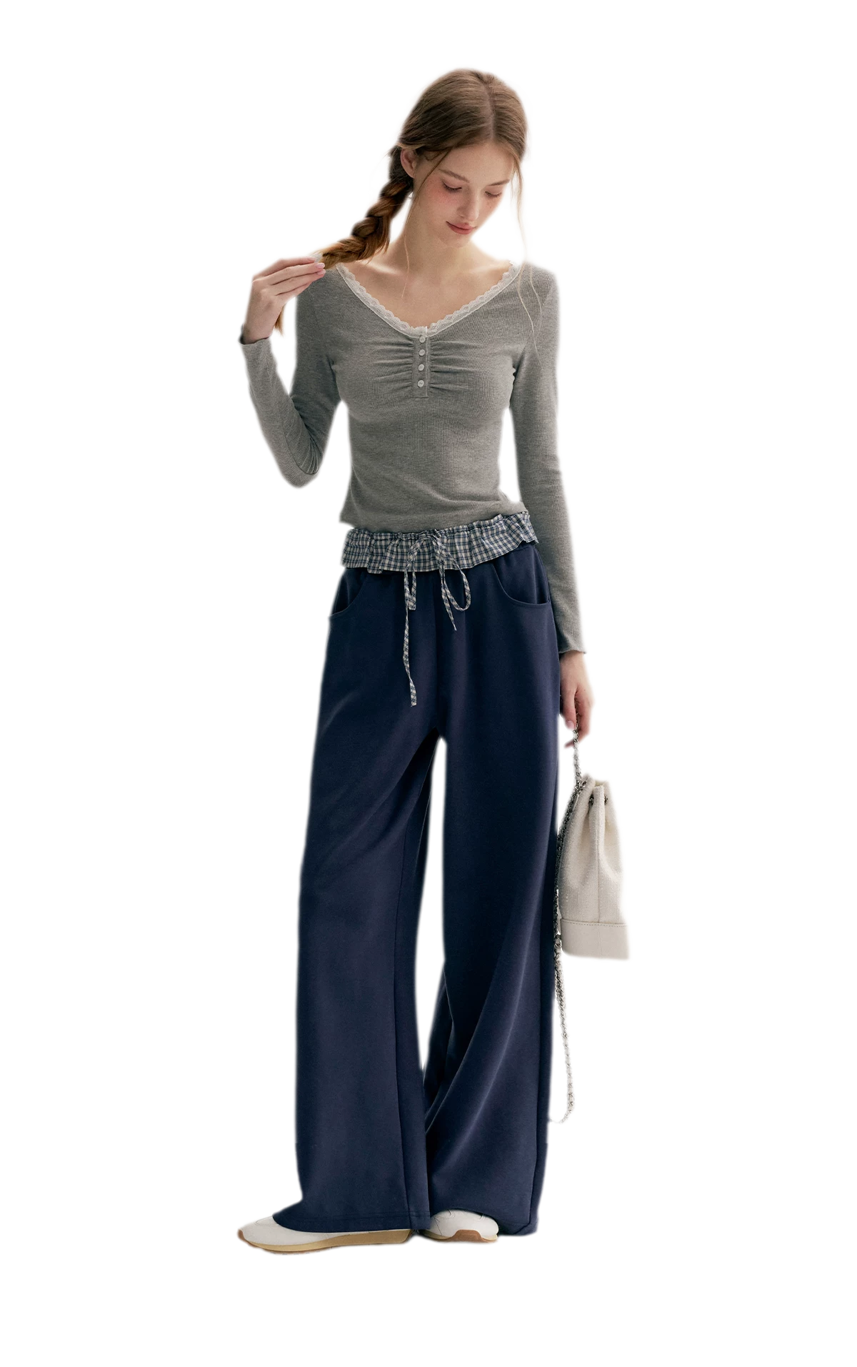 Contrast Plaid Wide Sweatpants
