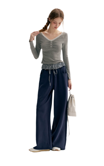 Contrast Plaid Wide Sweatpants