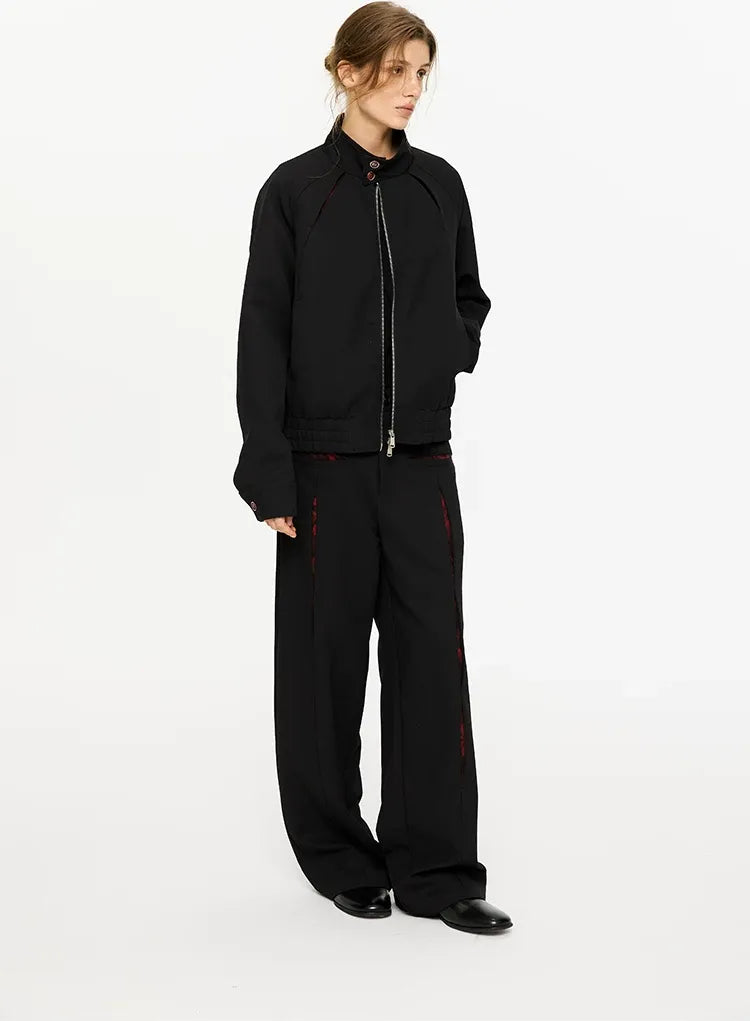 Textured Contrast Harrington Jacket