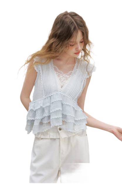 Organza Lace Ruffle Sleeveless Top