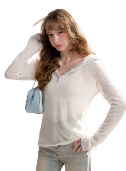 Lace Hood Knit Hoodie
