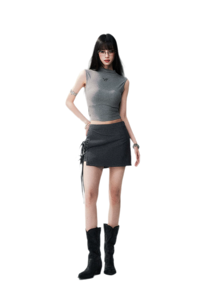 Grey Tie Low-Rise Skort