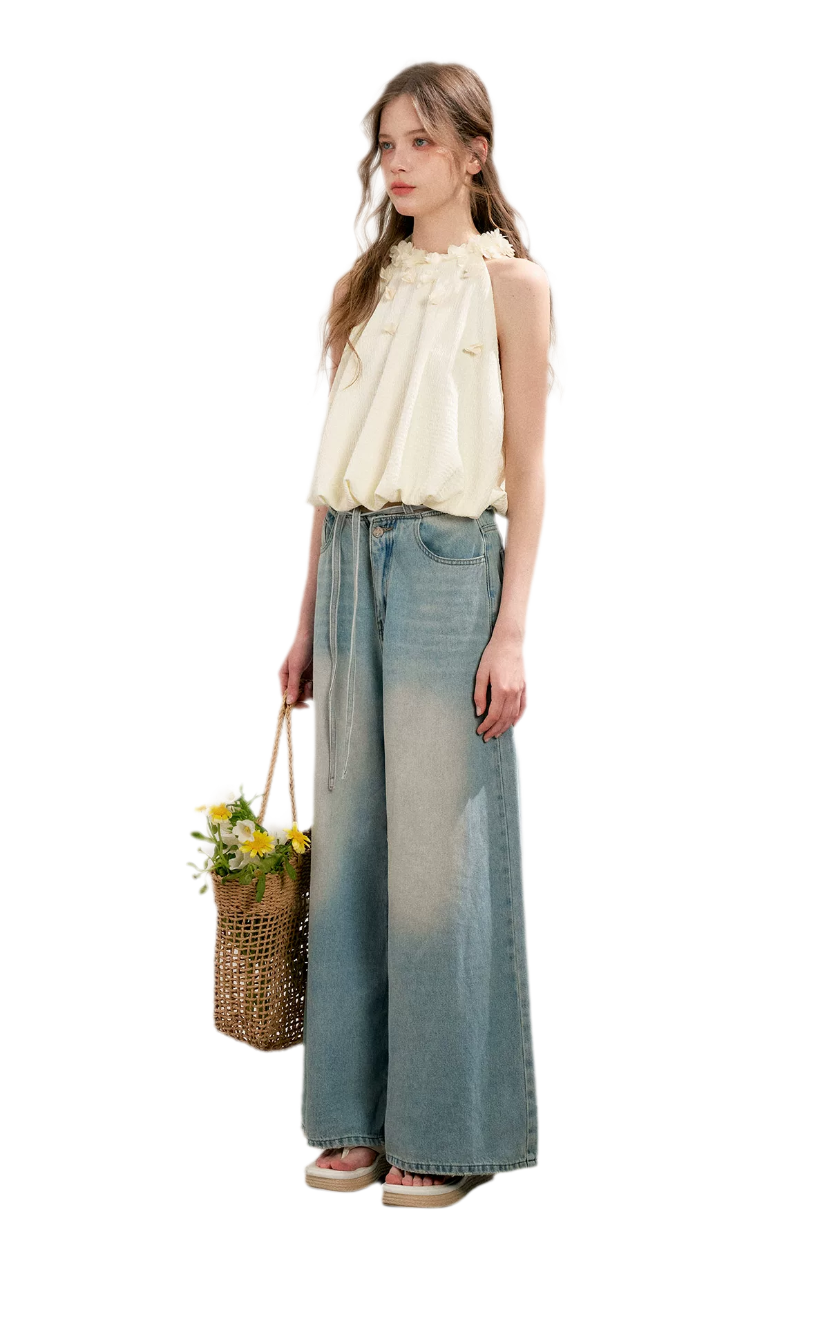 Halter A-Line Top with Floral Texture