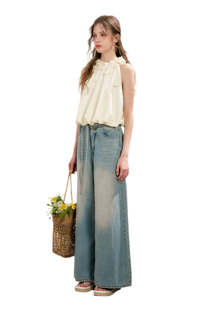Halter A-Line Top with Floral Texture