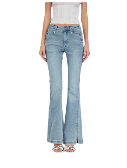 Washed Slit Flare Jeans