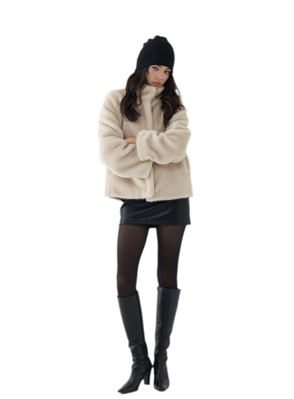 Eco-Friendly Cropped Faux Fur Jacket