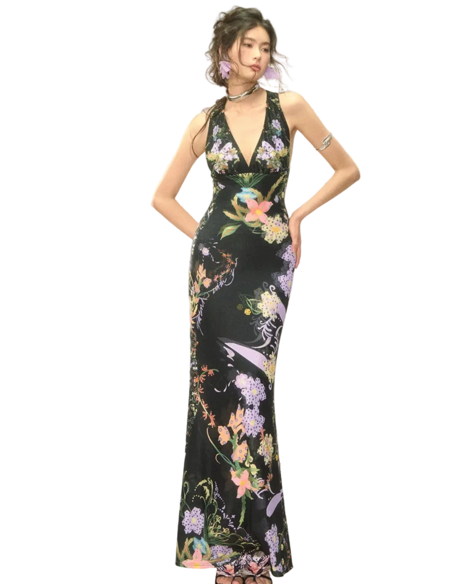 Romantic Floral Halter Long Dress