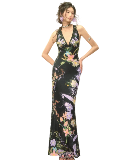 Romantic Floral Halter Long Dress