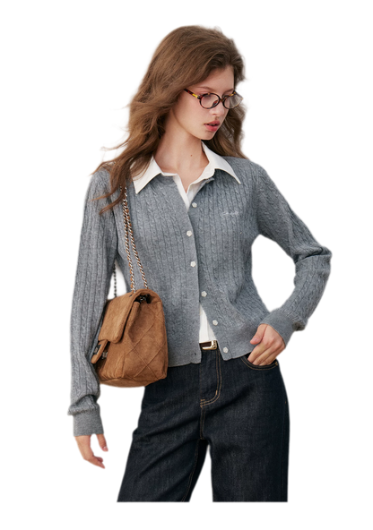 Cardigan en maille torsadée avec empiècement chemise