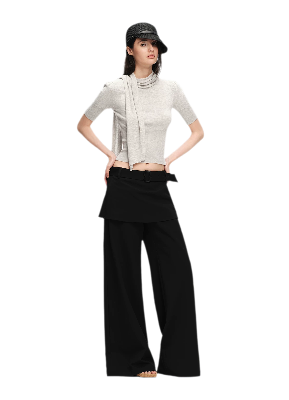Structured Faux-Layer Wide-Leg Trousers
