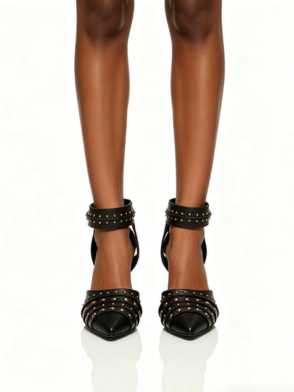 Studded Pointed-Toe Wedge Sandals