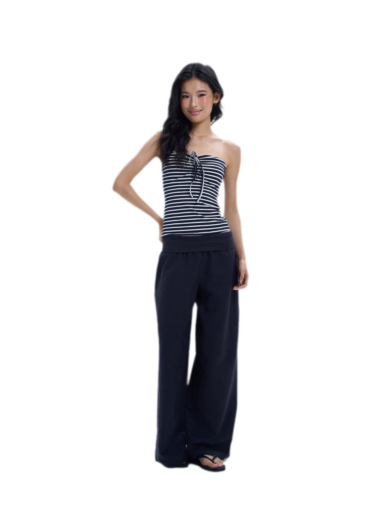 Striped Drawstring Bandeau Top