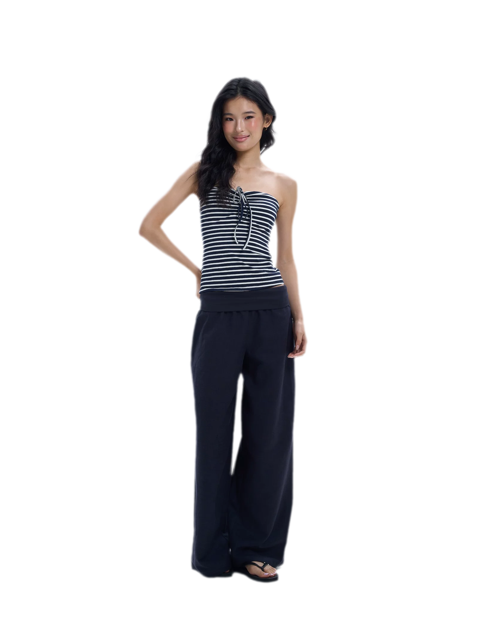 Striped Drawstring Bandeau Top