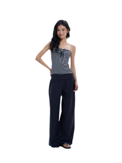 Striped Drawstring Bandeau Top