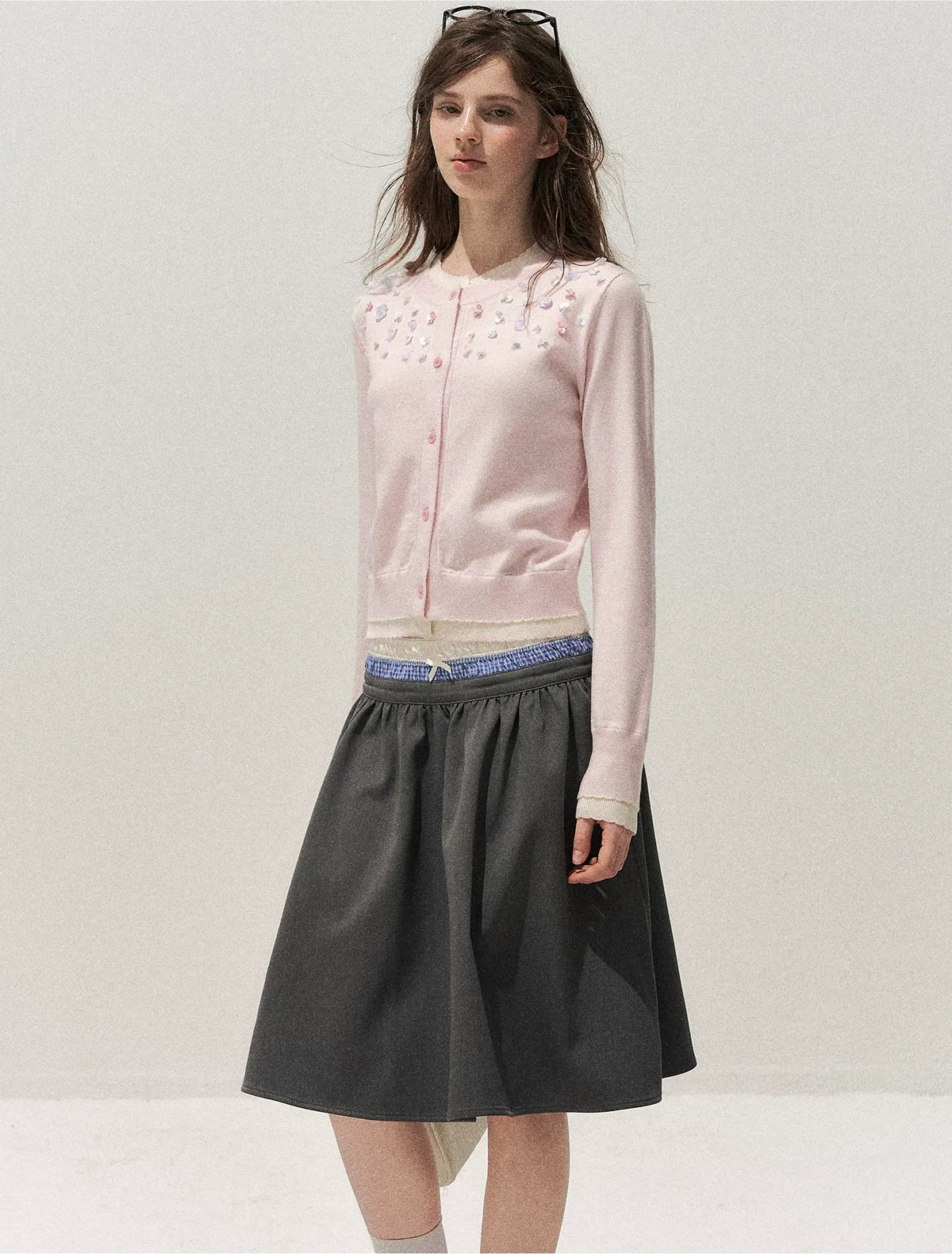 Hand Beaded Colorblock Knit Cardigan