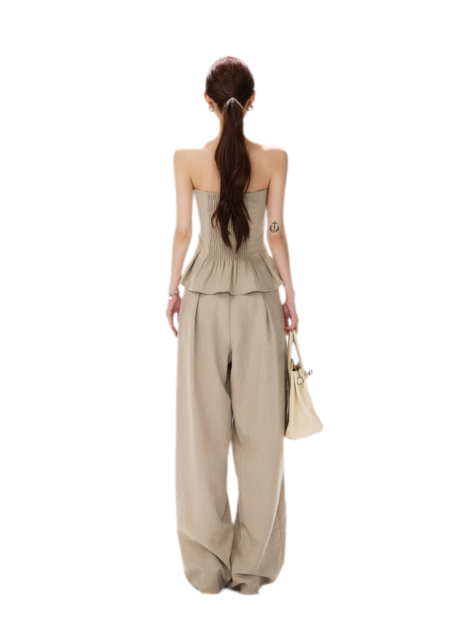 Pleated Ruffle Bustier Trouser Set