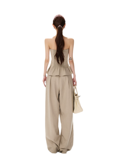 Pleated Ruffle Bustier Trouser Set
