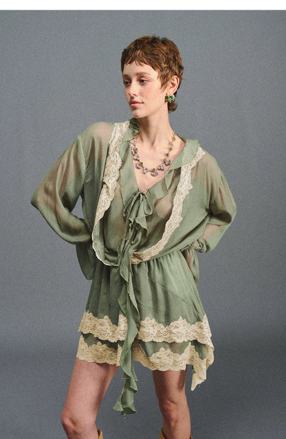 Vintage Moss Green Lace Dress