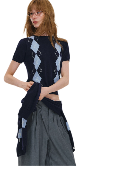 Wool Argyle Knit Set