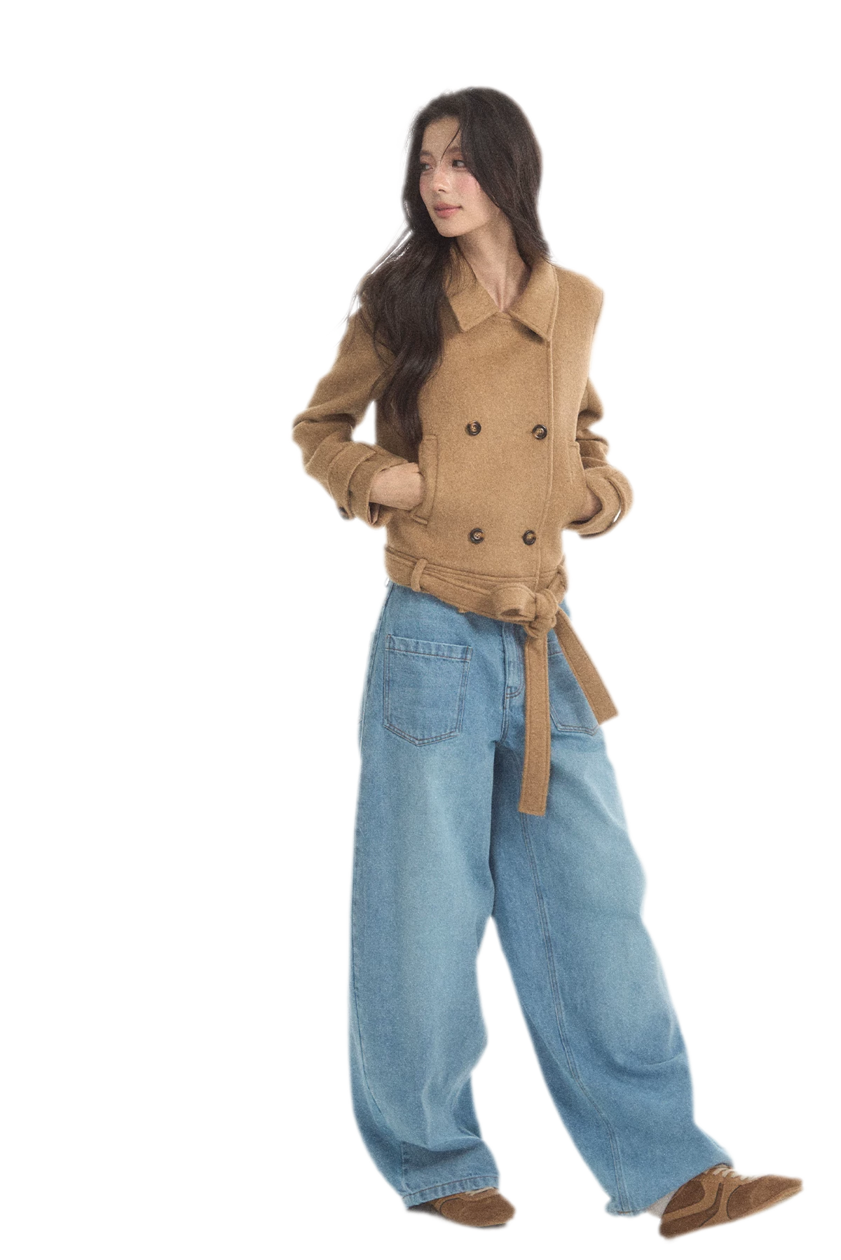 Wool Double-Breasted Cropped Coat