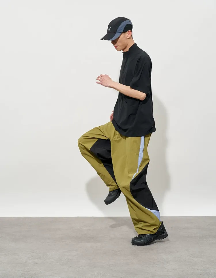 Pleated Color-Block Nylon Trousers