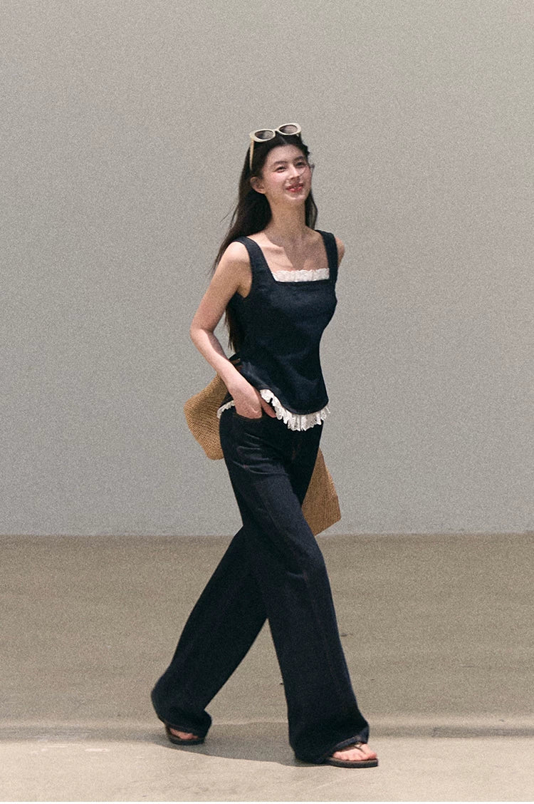 Washed Denim Wide-Leg Set