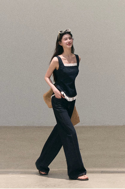 Washed Denim Wide-Leg Set