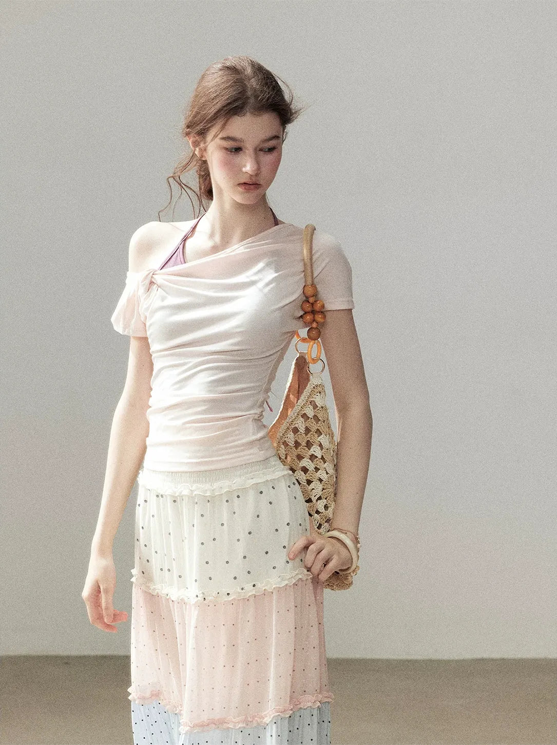 Asymmetric Twist Off-Shoulder Tee