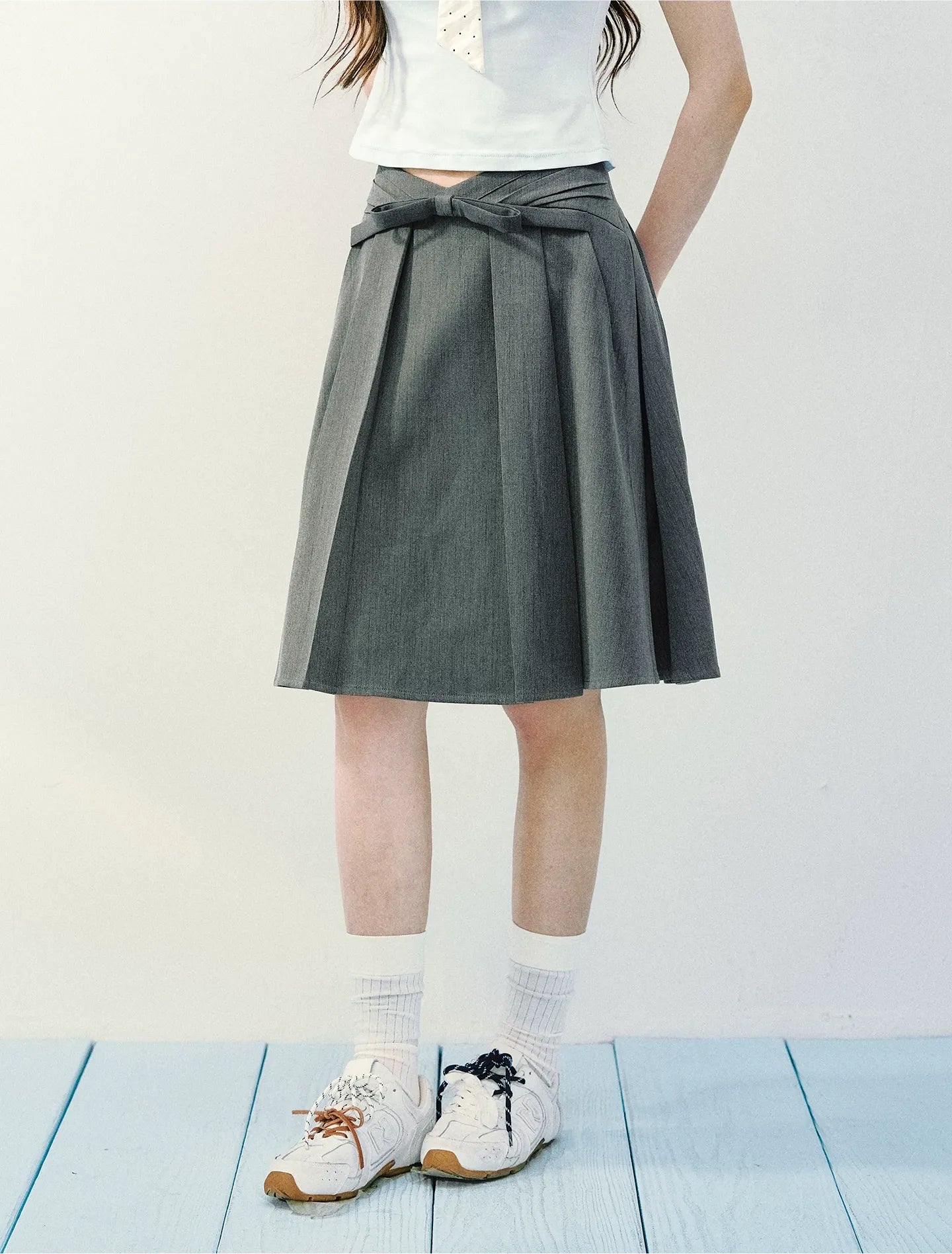 High Waist Pleated Midi Skirt