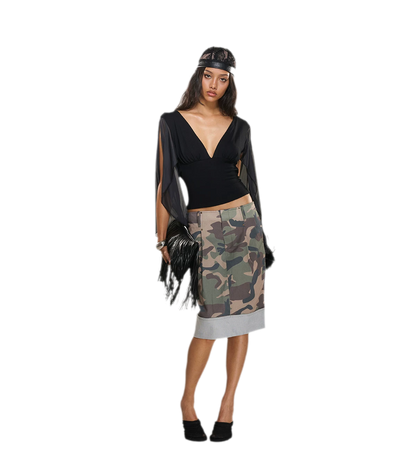 Washed Camouflage Pleated Skirt