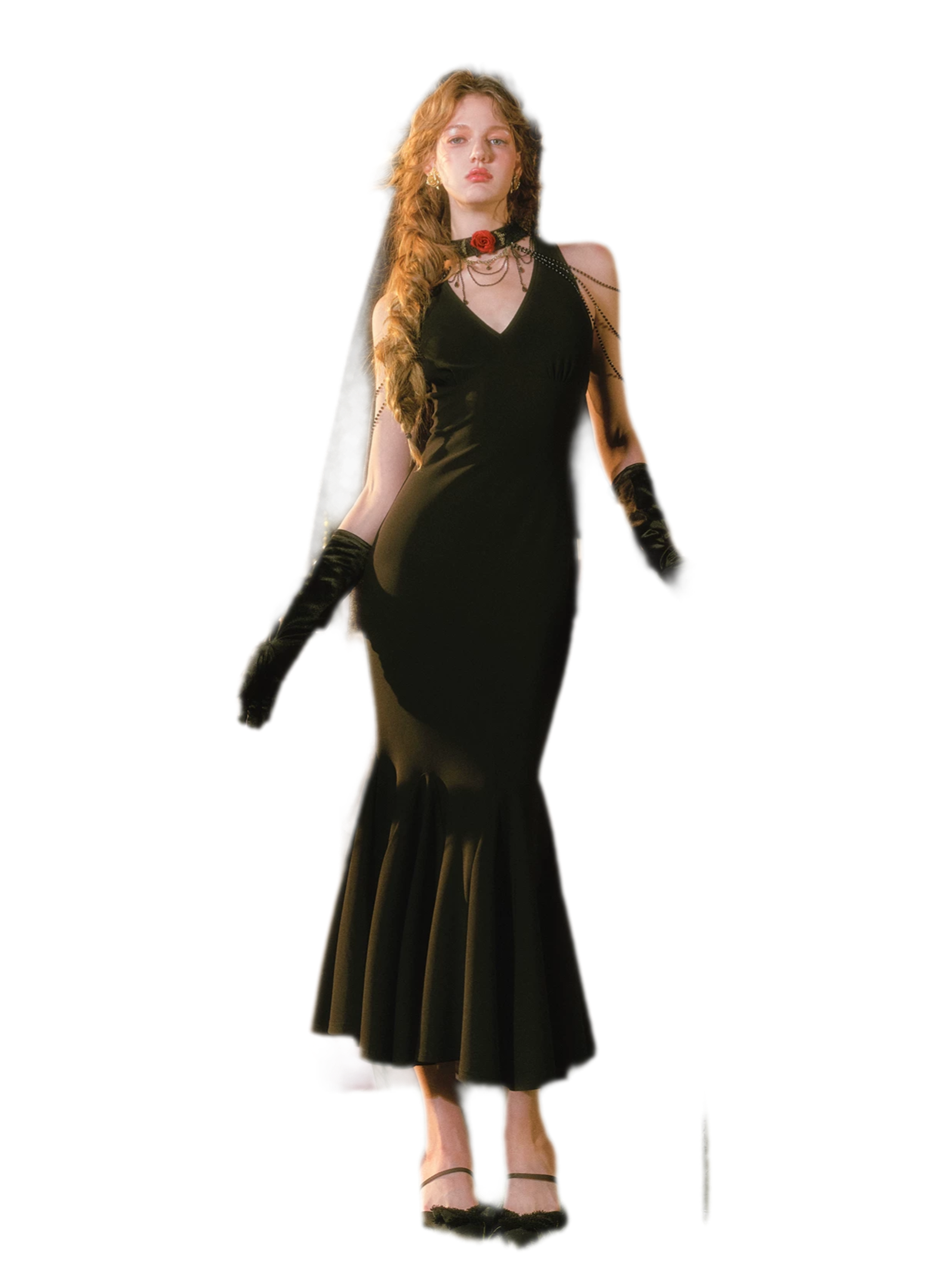 Beaded Rose Mermaid Evening Dress