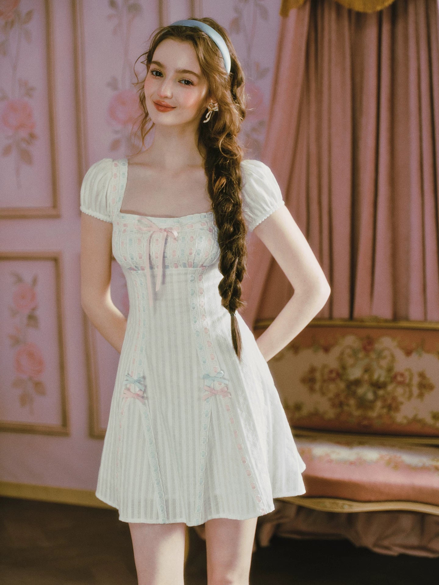 Jacquard Puff-Sleeve Corset Dress