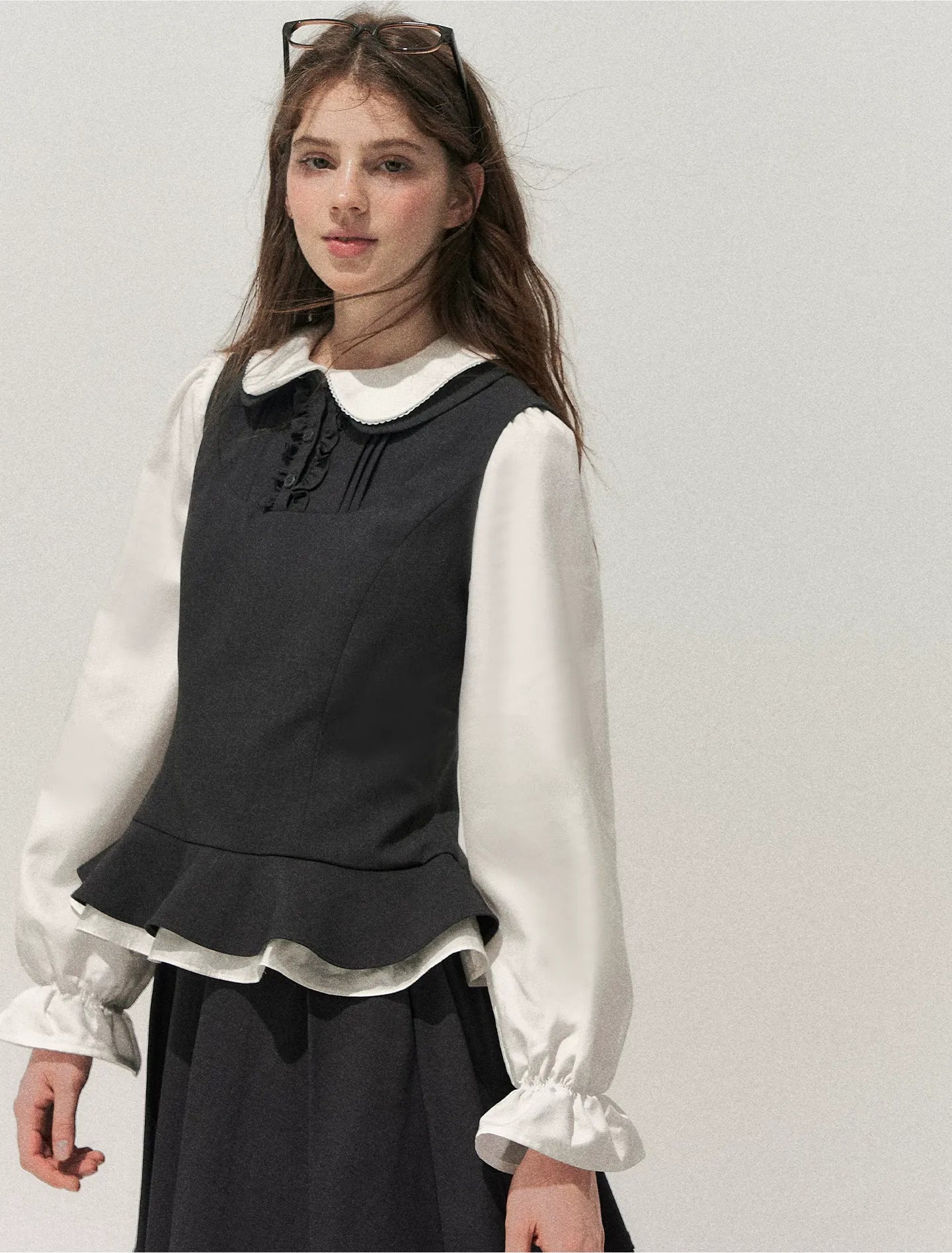 Textured Pleated Vest Skirt Set