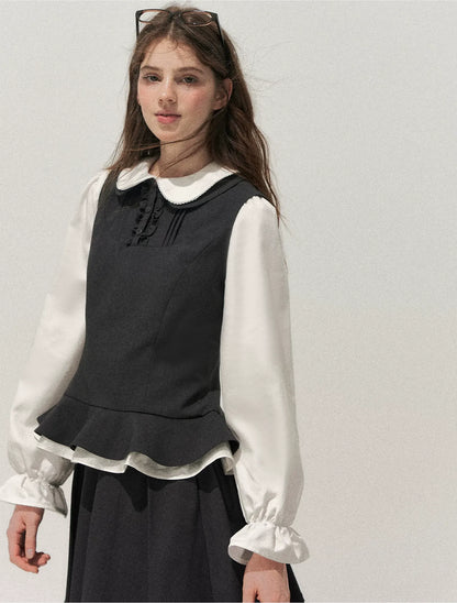 Textured Pleated Vest Skirt Set