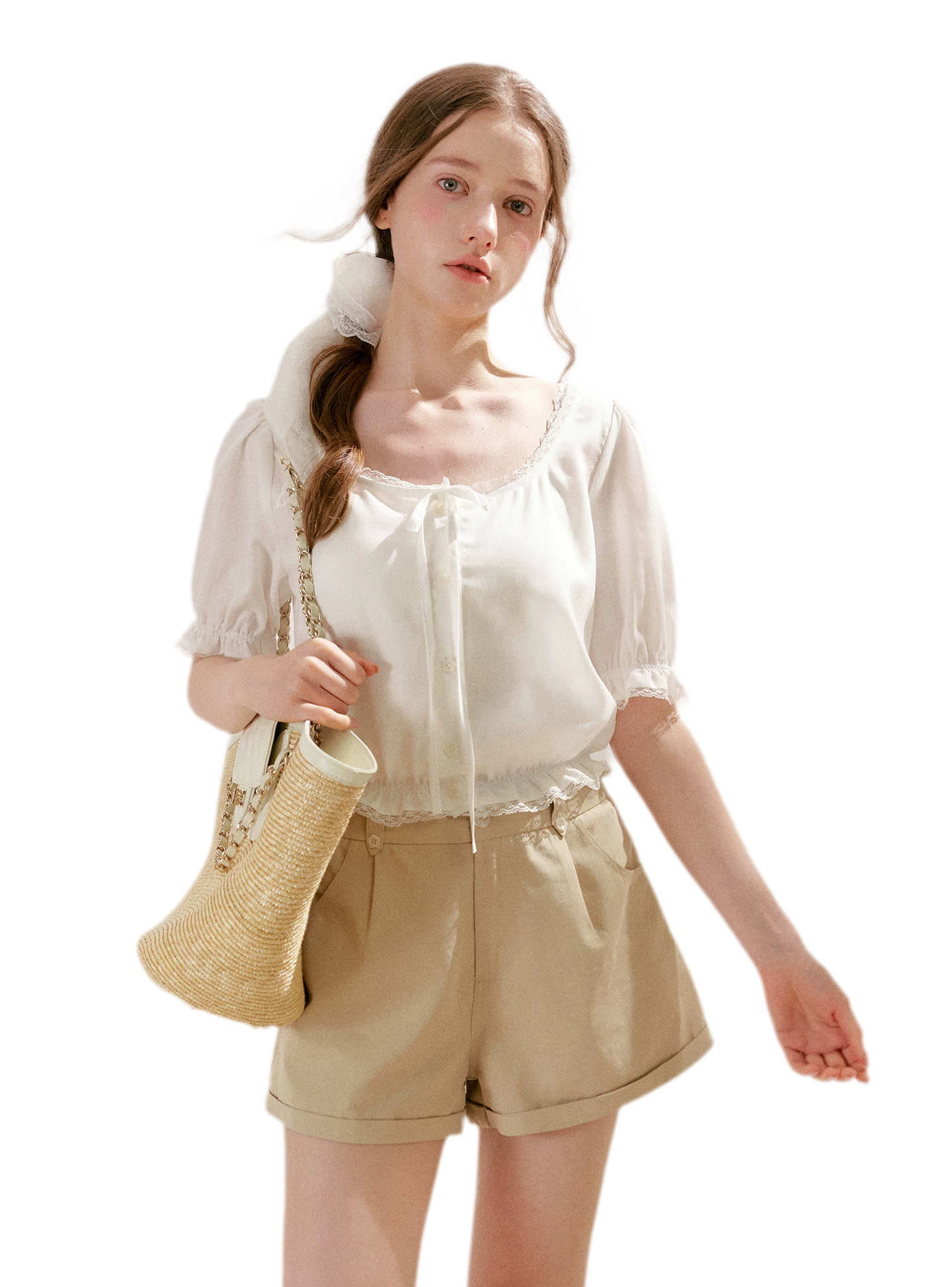 Lace Trim Puff Sleeve T-Shirt