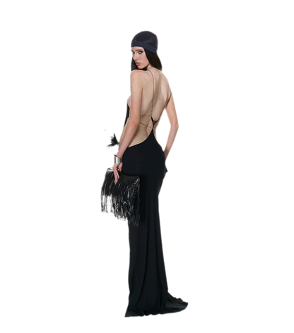 Backless Halter Slit Dress