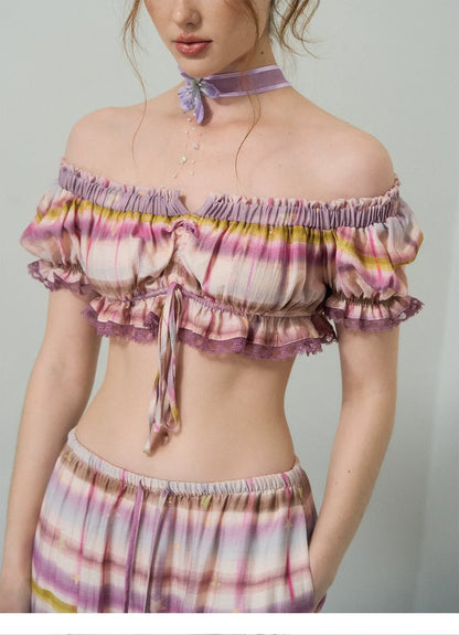 Gradient Plaid Wide-Leg Set