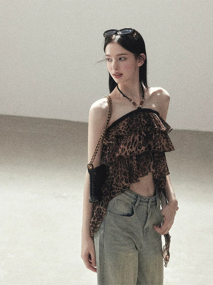 Leopard Ruffle Halter Top