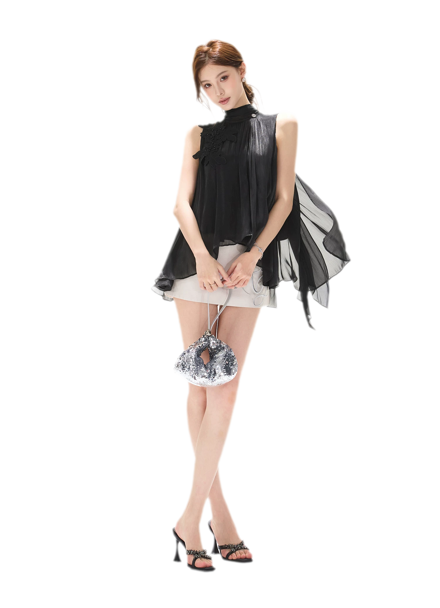 Embellished Satin Mini Skort