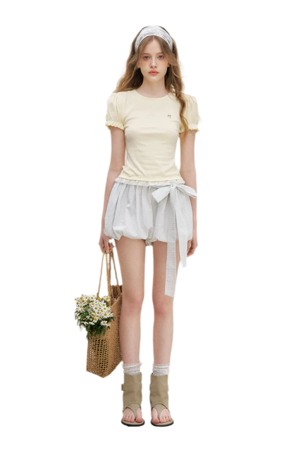 Bow Tie Elastic Waist Casual Shorts