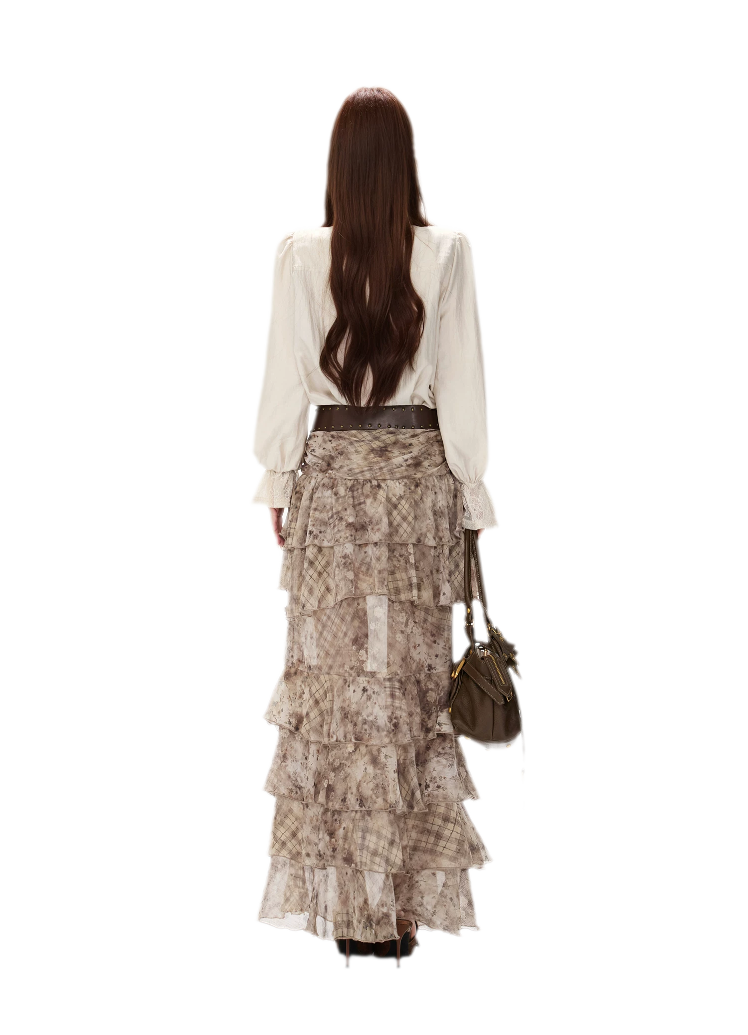 Vintage Ruffle Chiffon Maxi Skirt