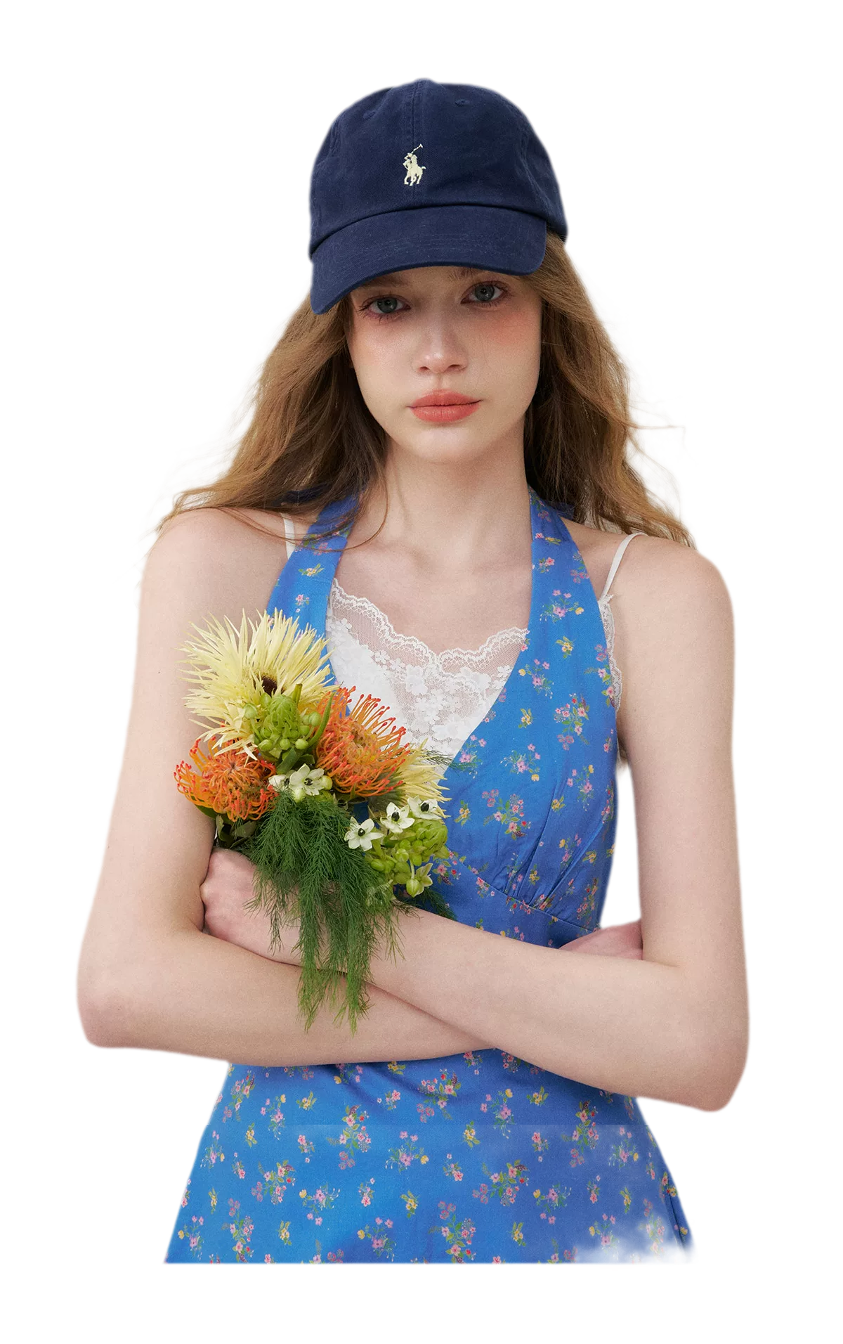 Romantic French Halter V-neck Floral Dress