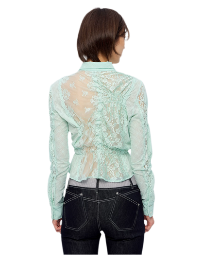 Lace Shirred Peplum Blouse