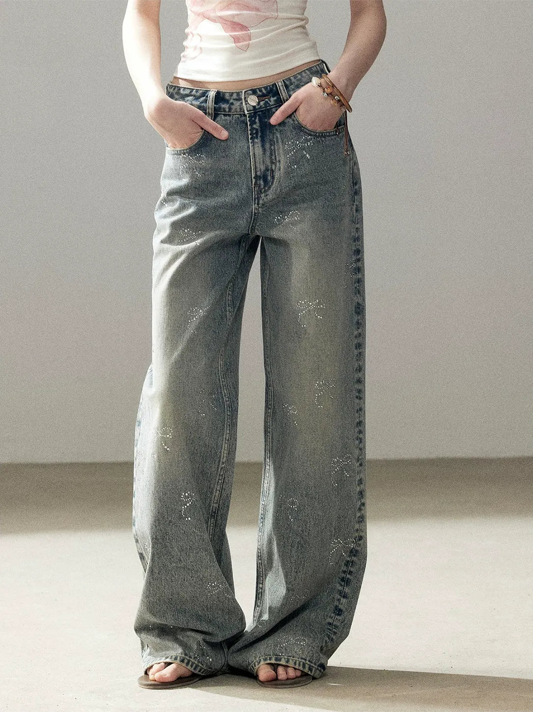 Rhinestone Wide-Leg Jeans