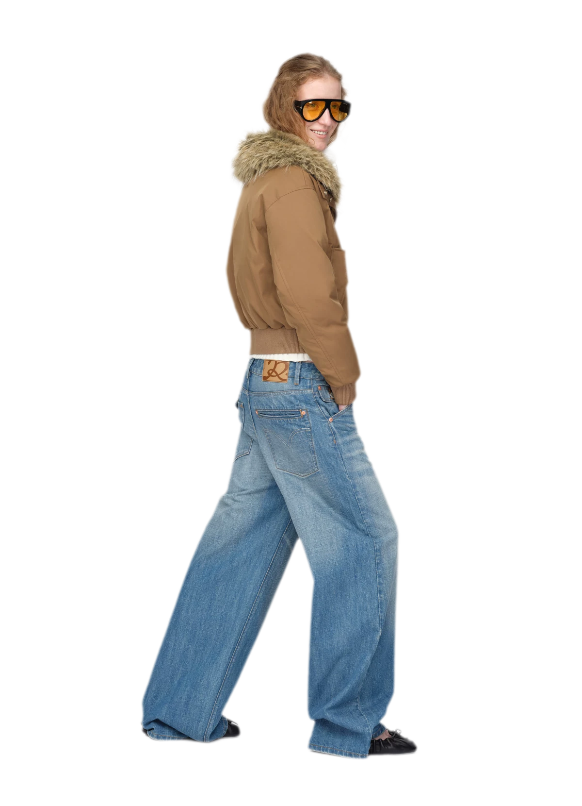 Washed Whisker Wide-Leg Jeans