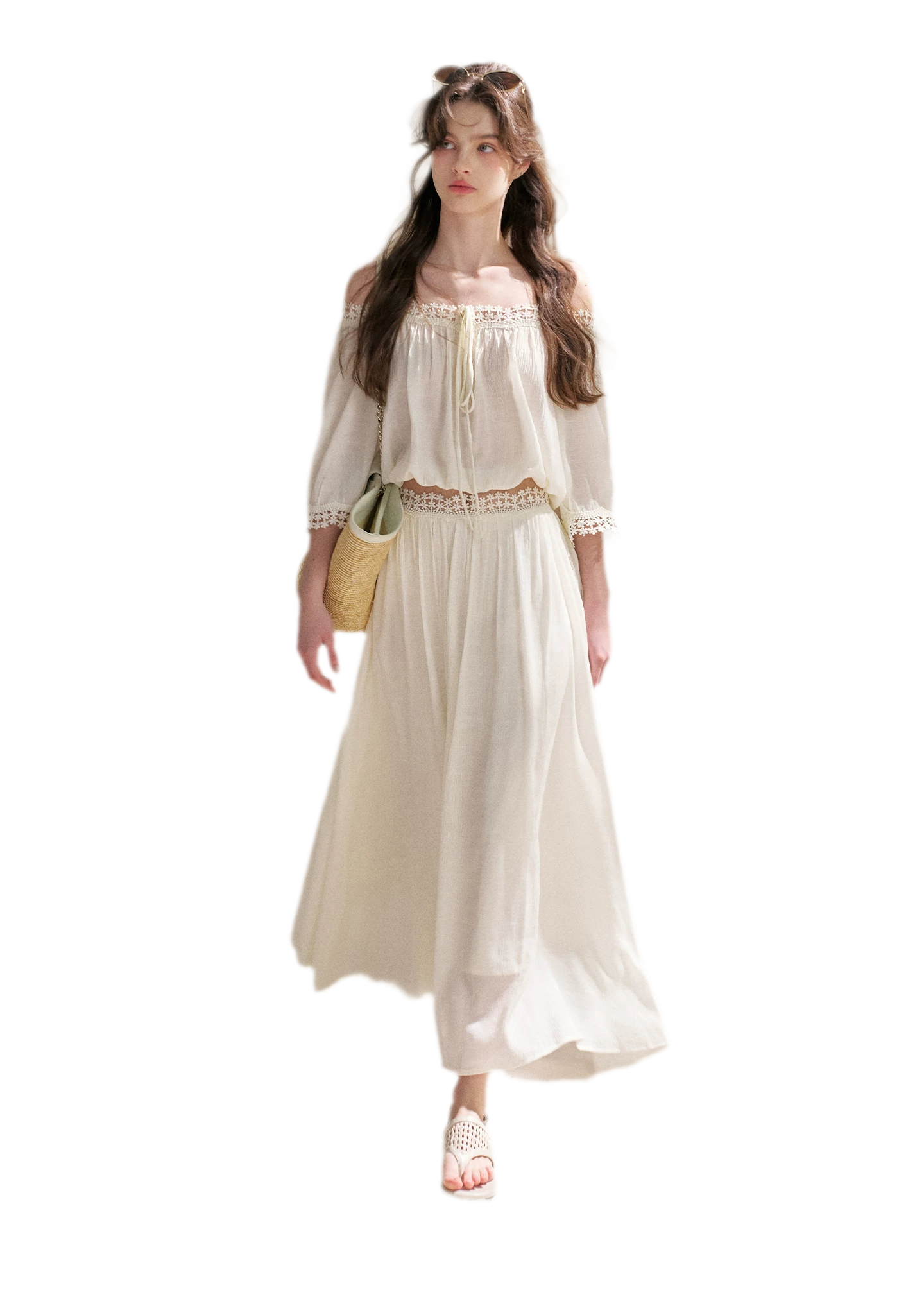Asymmetrical Lace Off-Shoulder Top &amp; Skirt Set