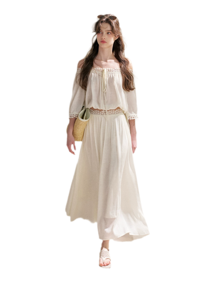 Asymmetrical Lace Off-Shoulder Top &amp; Skirt Set