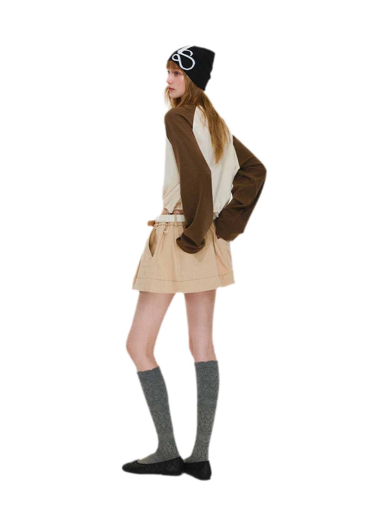 Cotton Raglan Cropped Long-Sleeve Top
