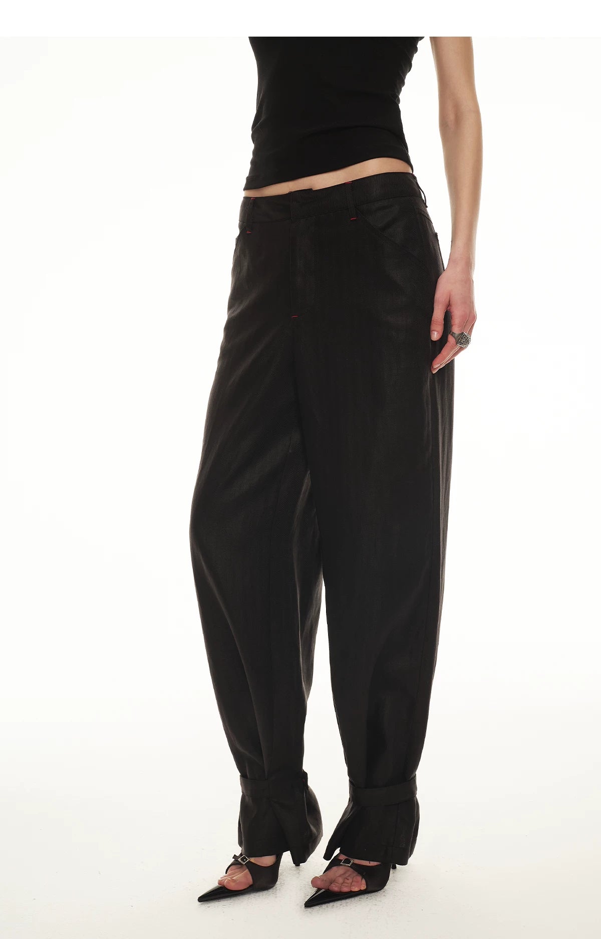 Tencel Linen Vintage Contrast Stitch Casual Pants